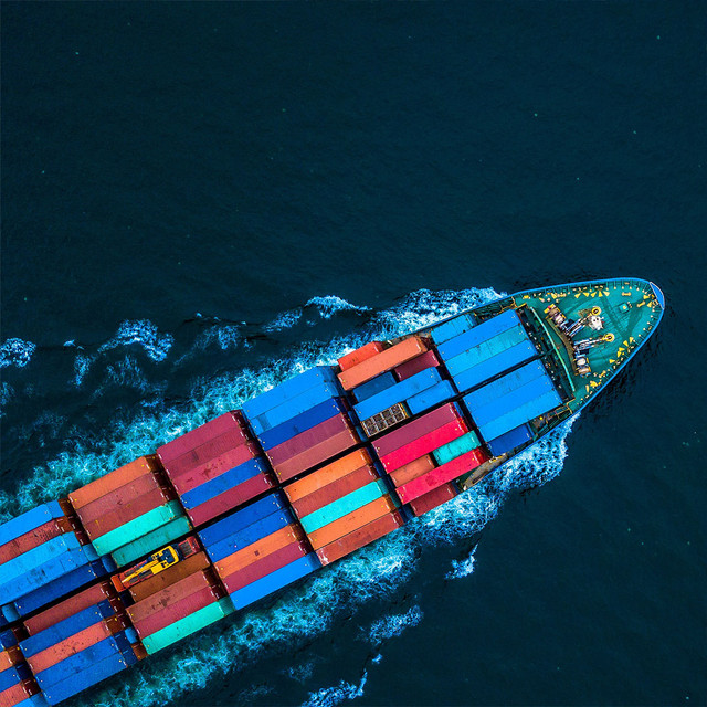 Cargo ship and containers at port
